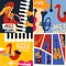 Set of music cards and banners. Music cards with instruments flat vector illustration. Jazz music festival banners. Colorful jazz