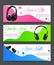 Set of music dance party flyer templates with headset - vector illustration.