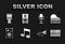 Set Music note, tone, Grand piano, Trumpet, Stereo speaker, Microphone, Drum and icon. Vector