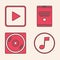 Set Music note, tone, Play in square, Tablet and Vinyl disk icon. Vector