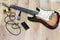 Set of music objects microphone sound effect with sunburst electric guitar