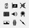 Set Music player, festival flag, Speaker mute, wave equalizer, Microphone, Audio jack, Drum machine and volume icon