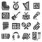 Set of Music Vector Icons. Contains such Icons as Guitar, Treble Clef, In-ear Headphones, Trumpet