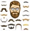 Set of mustache and funny beard. men and fashion. hipster and retro barber or hairdresser on transparent background