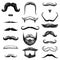 Set of mustache and funny beard of men, hipster and retro barber or hairdresser on transparent background. engraved hand