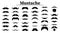 Set of mustaches. Black silhouettes mustache. Men`s mustaches, hipster, gentleman, barbershop. Vector Illustration