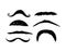 A set of mustachioed doodle icons. Hand-drawn doodles in sketch style. Line drawing of a simple mouth beard. Isolated