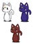 Set of mystical cats. Collection of silhouette halloween cats with stars, moon, evil eye.