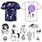 Set mystical objects and T-shirts with prints.
