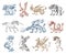 Set of Mythological animals. Mermaid Minotaur Unicorn Chinese dragon Cerberus Harpy Sphinx Griffin Mythical Basilisk Roc