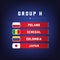 Set of National Flags. Football Championship Groups H. World Soccer Tournament.