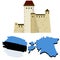 Set of national symbols of Estonia. Map of state and stylized flag.