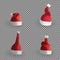 Set of Naturalistic 3D version of Santa Claus hat on a transparent background. Vector Illustration