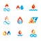 Set of nature power symbols, composition of water and fire elements. Vector illustrations for use in advertising.