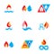 Set of nature power symbols, composition of water and fire elements. Vector illustrations for use in advertising.