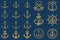 Set of nautical emblems and design elements in vintage style.