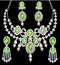 set of necklace and earrings, wedding female diamond and emerald