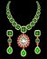 set of necklace and earrings, wedding female diamond and emerald