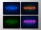 Set neon arrows. Colorful Neon sign with a Brick Wall Background, icons, banners with multicolour flash led light, 