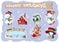 Set for new year and christmas with house, snowman, ice rink, penguin, sleigh reindeer,