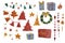 Set of New Years elements. Watercolor on a white background. Garlands and decorations, Christmas trees and gifts, stars