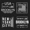 Set of New York City, Brooklyn typography for t-shirt print. American flag in white color. T-shirt graphics