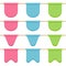 Set of nice garlands with celebration flags chain, pink, blue, green pennons on white background for decoration