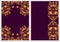Set of nifty template for design invitations and greeting cards. Ornate elegant pattern gold on purple in Damascus style.