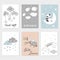 Set of night cards with cute cartoon animals, stars and moon. Posters for baby rooms.