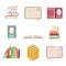 Set of nine book icons in flat design style