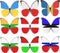 Set of nine butterflies colored in national flags