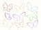 Set of nine butterfly full color vector outline silhouettes.