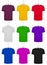 Set of nine colored cotton T-shirts on hangers