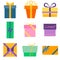 Set of nine colorful icons of gift boxes