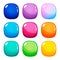 Set of nine colorful rounded square glossy buttons.