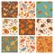 Set of nine cute autumn seamless patterns. Vector graphics