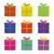 Set of nine different colorful gift boxes for the