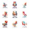 A set of nine different office chairs. Generative AI image.