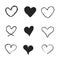 Set of nine doodle heart with hand drawn style. black love sketch doodle isolated on white background