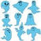 Set of nine funny ghosts