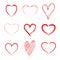 Set of nine hand drawn heart. Hand drawn rough marker hearts isolated on white background. Vector for your graphic design