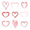 Set of nine hand drawn heart. Hand drawn rough marker hearts isolated on white background. Vector for your graphic design