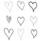 Set of nine hand drawn heart. Hand drawn rough marker hearts isolated on white background. Vector for your graphic design