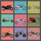 Set of nine icons of motorbikes