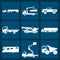 Set of nine icons of trucks