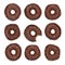 Set of nine isolated chocolate doughnuts