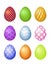 Set of nine photorealistic colorful Easter eggs with very