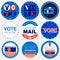 Set of nine Presidential Election campaign badges in United States of America patriotic colors for 2020