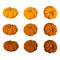 Set of nine pumpkins isolated on a white backgroun