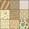 Set of nine retro geometric seamless patterns with circles